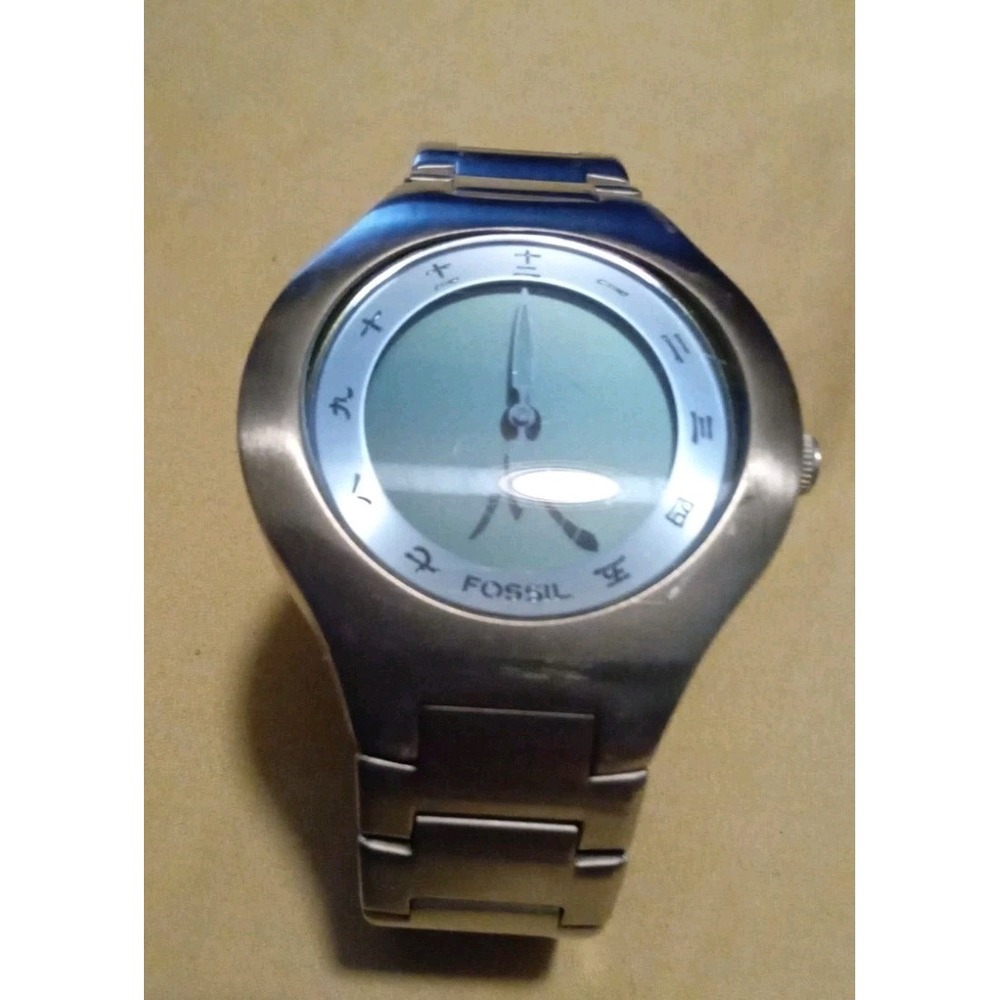 Fossil Big Tic Men JR-7999 Blue Kanji Animated Dial 41mm Quartz Watch 7 1/2"